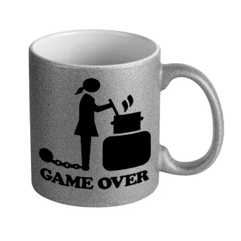 Woman Game Over, Κούπα Ασημένια Glitter που γυαλίζει, κεραμική, 330ml