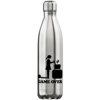 Woman Game Over, Μεταλλικό παγούρι θερμός Inox (Stainless steel), διπλού τοιχώματος, 750ml