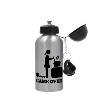 Woman Game Over, Μεταλλικό παγούρι νερού, Ασημένιο, αλουμινίου 500ml