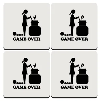 Woman Game Over, ΣΕΤ 4 Σουβέρ ξύλινα τετράγωνα (9cm)