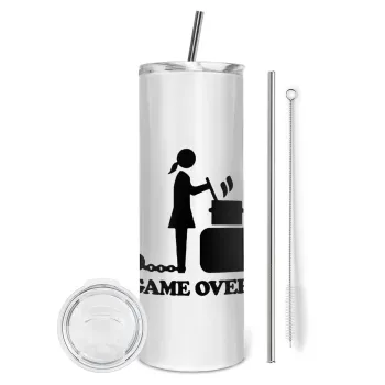 Woman Game Over, Tumbler stainless steel 600ml, with metal straw & cleaning brush