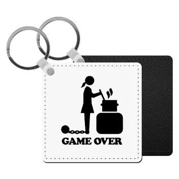 Woman Game Over, Μπρελόκ Δερματίνη, τετράγωνο ΜΑΥΡΟ (5x5cm)
