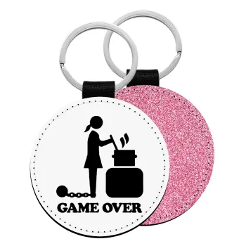 Woman Game Over, Μπρελόκ Δερματίνη, στρογγυλό ΡΟΖ (5cm)