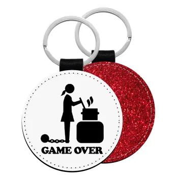 Woman Game Over, Μπρελόκ Δερματίνη, στρογγυλό ΚΟΚΚΙΝΟ (5cm)