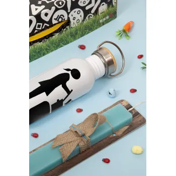 Woman Game Over, Πασχαλινή Λαμπάδα με παγούρι μεταλλικό (620ml, stainless steel) & κερί αρωματικό πλακέ (30cm) (ΤΙΡΚΟΥΑΖ)