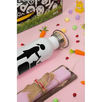 Woman Game Over, Πασχαλινή Λαμπάδα με παγούρι μεταλλικό (620ml, stainless steel) & κερί αρωματικό πλακέ (30cm) (ΡΟΖ)