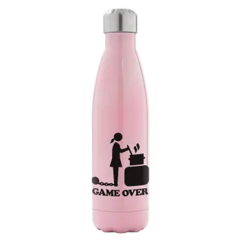 Woman Game Over, Metal mug thermos Pink Iridiscent (Stainless steel), double wall, 500ml