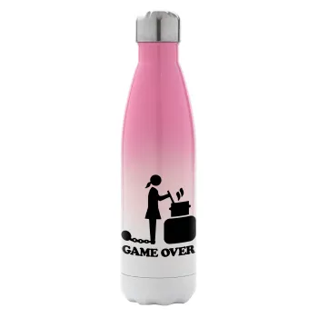 Woman Game Over, Metal mug thermos Pink/White (Stainless steel), double wall, 500ml