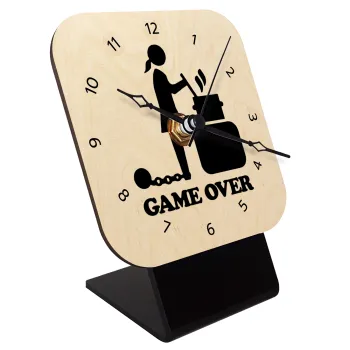 Woman Game Over, Quartz Table clock in natural wood (10cm)