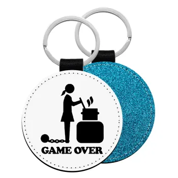 Woman Game Over, Μπρελόκ Δερματίνη, στρογγυλό ΜΠΛΕ (5cm)