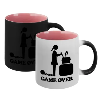 Woman Game Over, Κούπα Μαγική εσωτερικό ΡΟΖ, κεραμική 330ml που αλλάζει χρώμα με το ζεστό ρόφημα