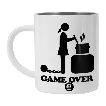 Woman Game Over, Λευκή Ανοξείδωτη Μεταλλική Κούπα 450ml - Διπλού Τοιχώματος 