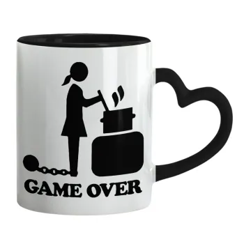 Woman Game Over, Κούπα καρδιά χερούλι μαύρη, κεραμική, 330ml