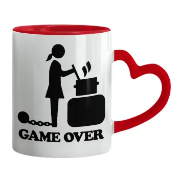 Woman Game Over, Mug heart red handle, ceramic, 330ml