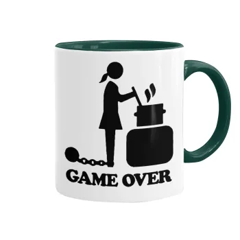 Woman Game Over, Κούπα χρωματιστή πράσινη, κεραμική, 330ml