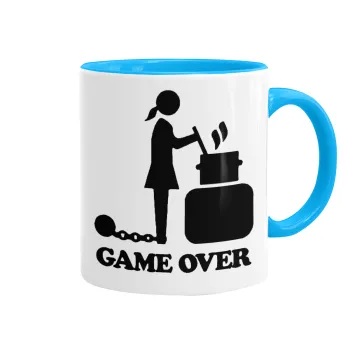 Woman Game Over, Κούπα χρωματιστή γαλάζια, κεραμική, 330ml