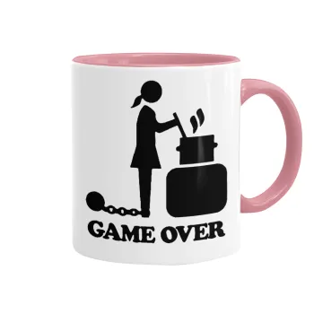 Woman Game Over, Κούπα χρωματιστή ροζ, κεραμική, 330ml