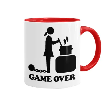 Woman Game Over, Κούπα χρωματιστή κόκκινη, κεραμική, 330ml