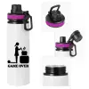 Metallic water bottle with safety lid, 850ml aluminum