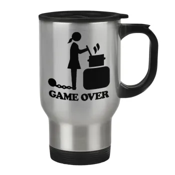 Woman Game Over, Κούπα ταξιδιού ανοξείδωτη με καπάκι, διπλού τοιχώματος (θερμό) 450ml