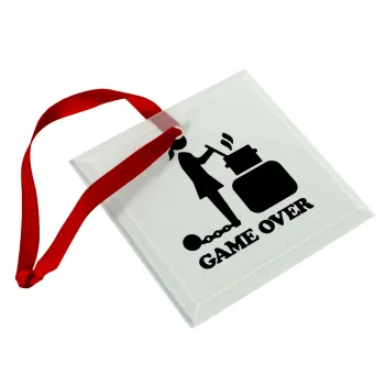 Woman Game Over, Στολίδι Χριστουγεννιάτικο στολίδι γυάλινο τετράγωνο 9x9cm