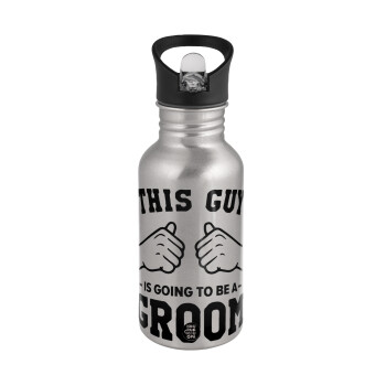 This Guy is going to be a GROOM, Water bottle Silver with straw, stainless steel 500ml