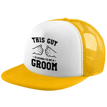 This Guy is going to be a GROOM, Καπέλο Ενηλίκων Soft Trucker με Δίχτυ Κίτρινο/White (POLYESTER, ΕΝΗΛΙΚΩΝ, UNISEX, ONE SIZE)