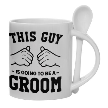 This Guy is going to be a GROOM, Ceramic coffee mug with Spoon, 330ml (1pcs)