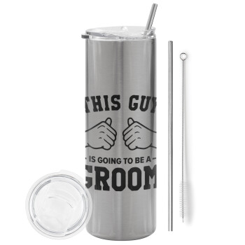 This Guy is going to be a GROOM, Tumbler stainless steel Silver 600ml, with metal straw & cleaning brush