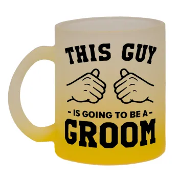 This Guy is going to be a GROOM, Κούπα γυάλινη δίχρωμη με βάση το κίτρινο ματ, 330ml