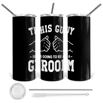 This Guy is going to be a GROOM, Tumbler ποτήρι θερμό από ανοξείδωτο ατσάλι 600ml, με μεταλλικό καλαμάκι & βούρτσα καθαρισμού