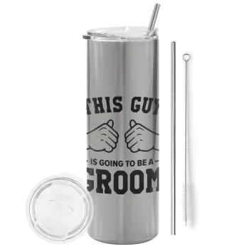 This Guy is going to be a GROOM, Tumbler stainless steel Silver 600ml, with metal straw & cleaning brush
