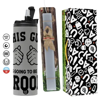 This Guy is going to be a GROOM, Πασχαλινή Λαμπάδα με Travel Tumbler θερμό (600ml, BPA free) & κερί αρωματικό πλακέ (30cm) (ΓΚΡΙ)