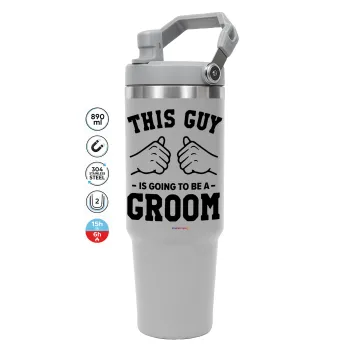 This Guy is going to be a GROOM, GREY color, 890ml (30oz) stainless Steel Tumbler with Handle