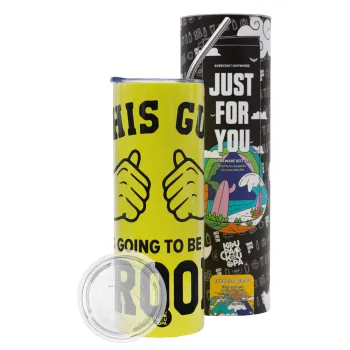 This Guy is going to be a GROOM, Neon Yellow Travel Tumbler θερμό, μεταλλικό καλαμάκι(Ανωξείδωτο 304 Food grade, BPA free, 600ml)