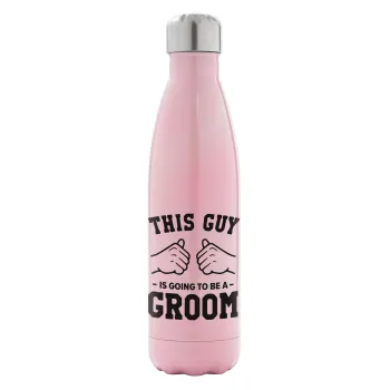 This Guy is going to be a GROOM, Metal mug thermos Pink Iridiscent (Stainless steel), double wall, 500ml