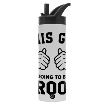 This Guy is going to be a GROOM, Μεταλλικό παγούρι θερμός με καλαμάκι & χειρολαβή, ανοξείδωτο ατσάλι (Stainless steel 304), διπλού τοιχώματος, 600ml