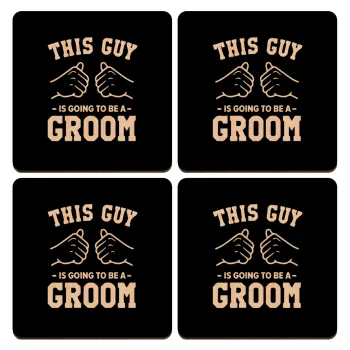 This Guy is going to be a GROOM, ΣΕΤ x4 Σουβέρ ξύλινα τετράγωνα plywood (9cm)