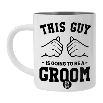 This Guy is going to be a GROOM, Λευκή Ανοξείδωτη Μεταλλική Κούπα 450ml - Διπλού Τοιχώματος 