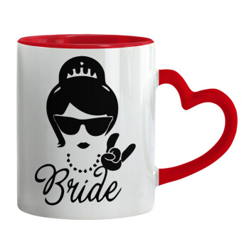 Bride hands, Mug heart red handle, ceramic, 330ml
