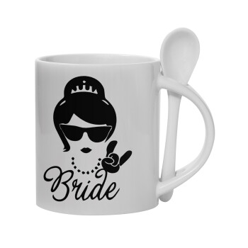 Bride hands, Ceramic coffee mug with Spoon, 330ml (1pcs)