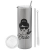 Tumbler stainless steel Silver 600ml, with metal straw & cleaning brush