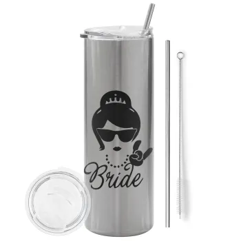 Bride hands, Tumbler stainless steel Silver 600ml, with metal straw & cleaning brush