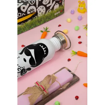 Bride hands, Πασχαλινή Λαμπάδα με παγούρι μεταλλικό (620ml, stainless steel) & κερί αρωματικό πλακέ (30cm) (ΡΟΖ)