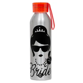 Bride hands, Αλουμινένιο Αθλητικό Μπουκάλι 650ml – Ασημί με Κόκκινο Καπάκι και Λουράκι Σιλικόνης