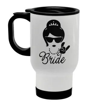 Bride hands, Κούπα ταξιδιού ανοξείδωτη με καπάκι, διπλού τοιχώματος (θερμό) λευκή 450ml