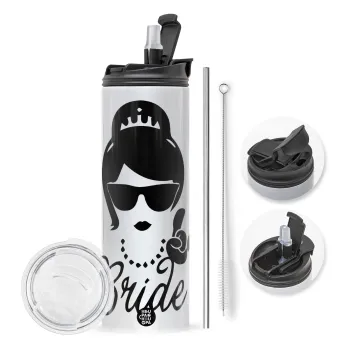 Bride hands, Travel Tumbler θερμό με διπλό καπάκι, μεταλλικό καλαμάκι και βούρτσα καθαρισμού (Ανωξείδωτο 304 Food grade, BPA free, 600ml)