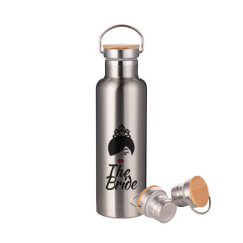 The Bride red kiss, Stainless steel Silver with wooden lid (bamboo), double wall, 750ml
