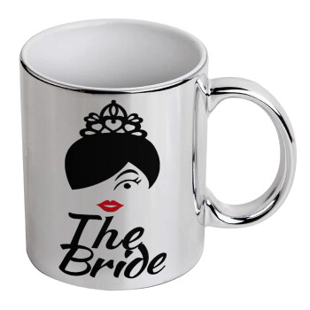 The Bride red kiss, Mug ceramic, silver mirror, 330ml