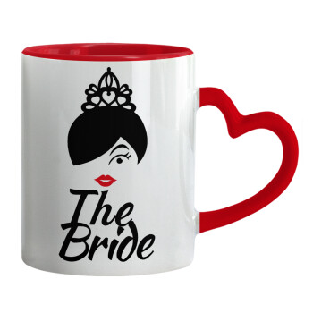 The Bride red kiss, Mug heart red handle, ceramic, 330ml